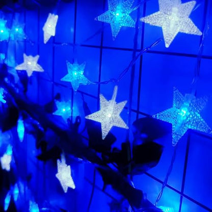 Star String Lights Plug in - 33 ft 100 LED Star Fairy String Lights with Remote and Timer, 8 Modes Waterproof for Bedroom Tent Loft Bed Window Backyard Patio Porch Balcony Staircase Party, Blue - color: Star - Blue - 33 FT