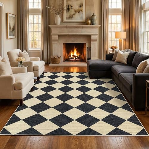 GarveeHome 5x7 Checkered Area Rug Black and Brown Washable Living Room Rug - color: Dark/Coffee, size: 5' x 7' (Rectangular)