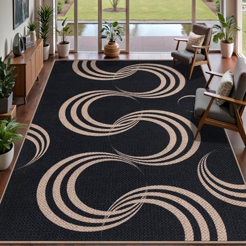 Tangsoo Easy Jute 6x9 Non-Slip Washable Area Rug for Living Room Office - color: Black Arc, size: 6' x 9'(Rectangular)