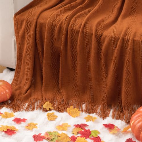 BATTILO HOME Rust Throw Blanket for Couch, 50"x60" - color: Caramel, size: 50 x 60 in.