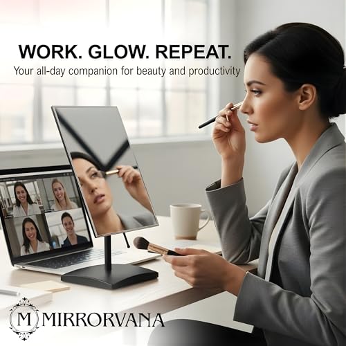 MIRRORVANA Large Adjustable Table Desk Mirror with Stand, 9.8" x 7" (Black) - color: Black