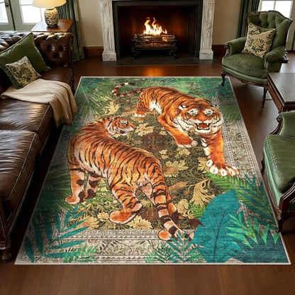 AooHHooA Tiger Area Rug 5x7, Tiger Rugs for Living Room Green - color: Tiger-1, size: 5' x 7' (Rectangular)