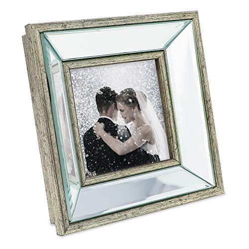 Laura Ashley 4x4 Silver Beveled Mirror Picture Frame Tabletop & Wall Mount - color: Silver, size: 4x4