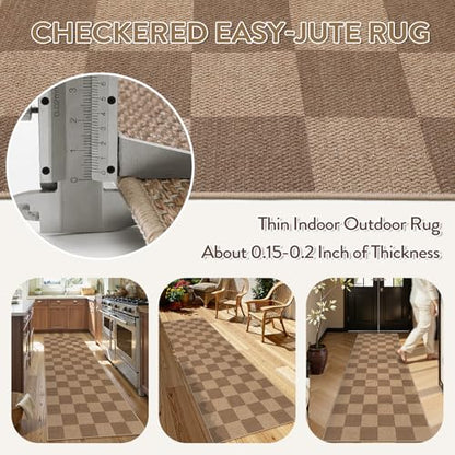 Lahome Checkered Easy Jute Kitchen Runner Rug, 2x8 Outdoor Rugs Washable - color: Nature/Checkerboard -1, size: 2'6" x 8' (Runner)