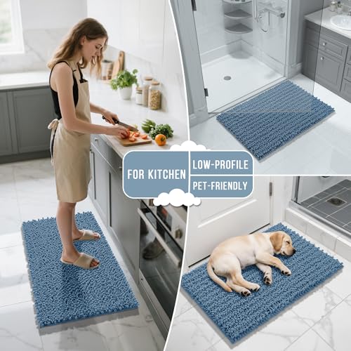 Yimobra Bathroom Rugs Sets 2 Piece, Super Absorbent Bath Mat Set,Denim Blue - color: Denim Blue, size: 24''x17''+24''x20''U-Shaped