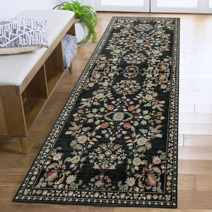 MUJOO Washable Runner Rug 2x6 Area Rug Non Slip Ultra-Thin Floral - color: Black, size: 2' x 6' (Rectangular)