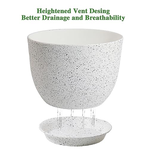 UOUZ 12inch Large Plant Pot, Modern Plastic Planter with High Driange Holes and Saucer for Indoor Outdoor Garden Plants and Flowers, White Speckles - color: White Speckles
