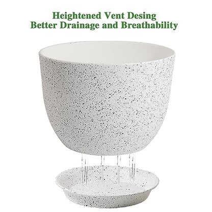 UOUZ 12inch Large Plant Pot, Modern Plastic Planter with High Driange Holes and Saucer for Indoor Outdoor Garden Plants and Flowers, White Speckles - color: White Speckles