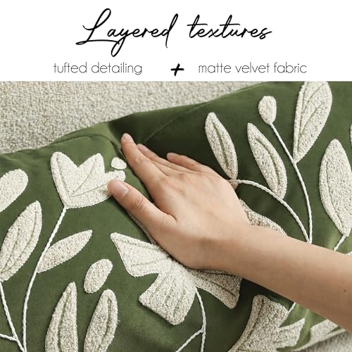 BlissBlush Decorative Throw Pillow Cover 20x20 Inch, Olive Green Floral Tufted Velvet Accent Pillow Case for Sofa Bed Living Room, Cover Only - color: Olive Green, size: 20" x 20" (Pack of 1)
