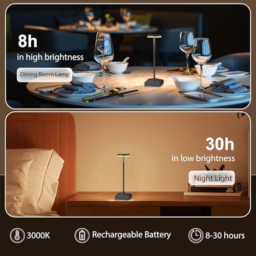 3 Pack Small Black Rechargeable Cordless Table Lamps Dimmable - color: Black-C