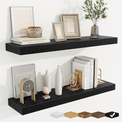 Floating Shelves for Wall, Wall Mounted Wood Shelves, Black, Set of 2, 32in - color: Black, size: 32"W x 6.5"D , 2 Pack