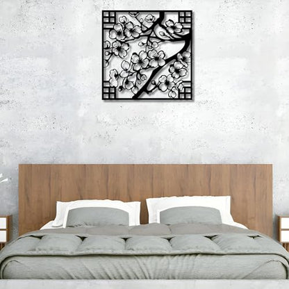 Metal Wall Decor | 17'' x 17'' x 0.05'' Cherry Blossom Art Themed Wall Decorations | Handmade Indoor and Outdoor Wall Art (17'' x 17'', Cherry Blossoms, Black) - size: 17'' x 17'', style: Cherry Blossoms