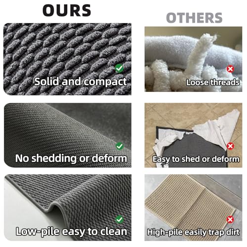 TYUU Bathroom Rugs Non Slip Washable, Super Absorbent Thin Bath Mat Quick Dry Low Pile Bathroom Rug, Dark Grey 20"x48" - color: Dark Grey, size: 1'8" X 4' (Rectangular)
