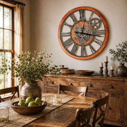 The B-Style Large Wall Clock 30 inch Brown and Bronze - color: Brwon With Bronze Gears, size: 30 inch (76 cm)
