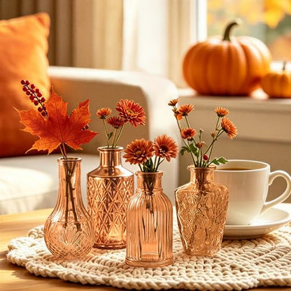 Glass Bud Vases in Bulk Small Mini Amber Vase for Flowers 17pc - color: Amber
