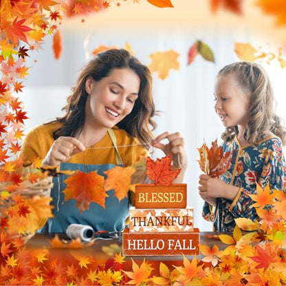 Britimes Thanksgiving Fall Tiered Tray Decor Set, 4 Pack, Wooden - color: Maple Leaf