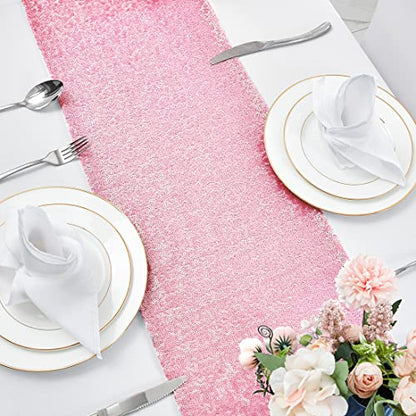 Pufogu 12 x 72 inches Pink Sequin Table Runner, 2 Packs - color: Pink