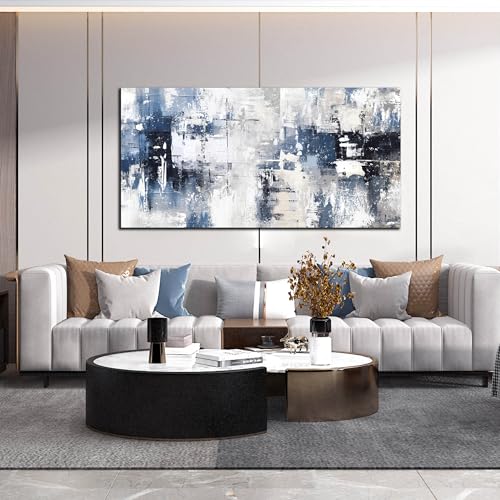Prepeyssee White and Blue Abstract Canvas Wall Art for Living Room Bedroom Home Office Large Modern Grey Abstract Canvas Prints Picture Ready to Hang Size 29x59 - color: white, size: 29"L x 59"W