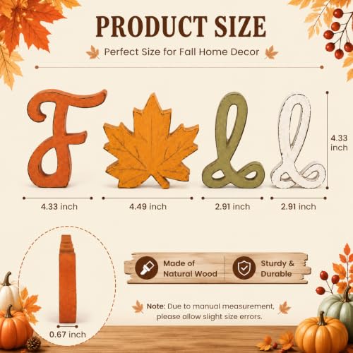 Fall Decorations for Home, 4 PCS Wooden Table Signs, Autumn Letter Blocks 2 - color: FALL2