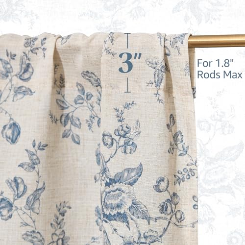 jinchan Floral Linen Kitchen Tier Curtains, 24 Inch, 2 Panels, Blue - color: Amlie Blue, size: 26"W x 24"L (Pack of 2)
