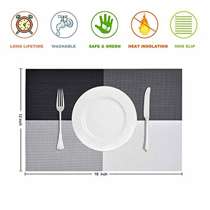 GIVERARE Placemats Set of 4, Heat-Resistant Woven Vinyl Placemat, Non-Slip Washable PVC Table Mat, Easy to Clean Premium Plastic Mats for Dining, Kitchen Table (Black+White) - color: Black+white