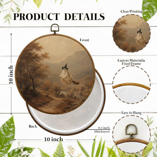 JUIOEIU Fall Halloween Witch Ghost on Broom Round Wall Decor 994 - color: Ghost01