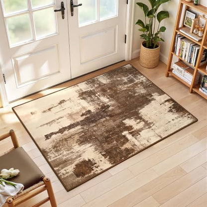 Kelarea Washable Entryway Rug 2x3, Non-Slip Low Pile Abstract Brown - color: Brown, size: 2' x 3' (Rectangular)