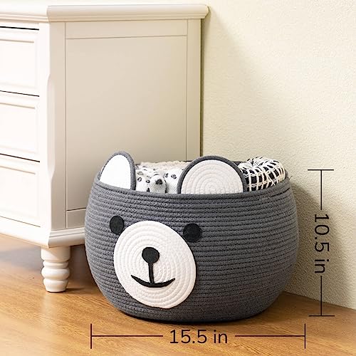 CherryNow Large Baby Basket for Gifts Empty, Cute Bear Design, Grey - color: Grey, size: 15.7"D x 10.5"H