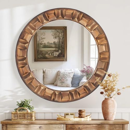 36 Inch Large Round Solid Wood Wall Mirror - color: A1 - Round - 36x36 in
