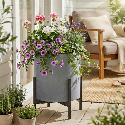 FaithLand 12 Inch Fiberstone Planter - Lightweight Modern Cylinder Plant Pot with Drainage Hole & Plug, Authentic Concrete Look, Gray - color: Gray, size: 12 Inch
