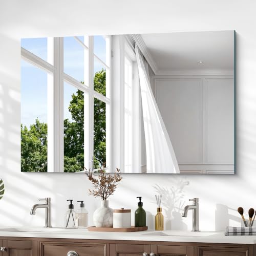 30x48 Inch Frameless Mirror, Frameless Bathroom Mirror for Over Sink - color: Frameless, size: 30"L x 48"W