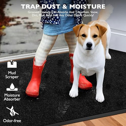 koloko 2ft x 13ft Durable Dirt Trapper Front Door Mat Outside Entrance - color: Black Pebble, size: 2 FT x 13 FT