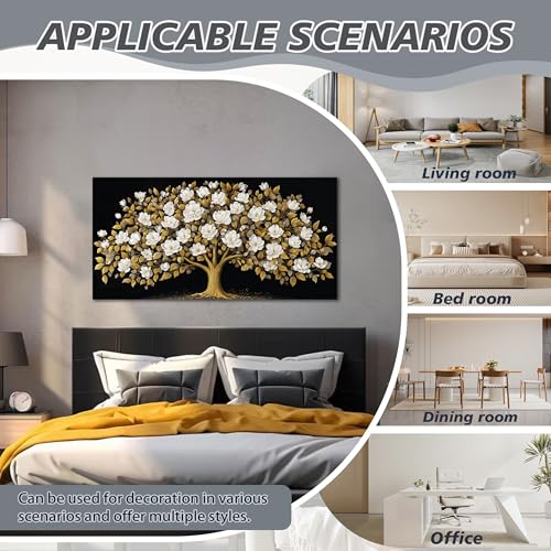 Tree of Life Wall Art Black and Yellow Canvas Prints Modern Artwork 20"x40" - color: gold, size: 20"L x 40"W