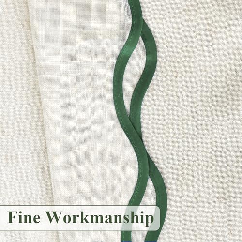 DriftAway Semi Sheer Scalloped Edge Linen Coastal Beach Window Curtains for Living Room Bedroom 2 Panels Rod Pocket Each Size 52 Inch by 72 Inch Loden Green - color: Linen Loden Green, size: 52"W x 72"L (Pack of 2)