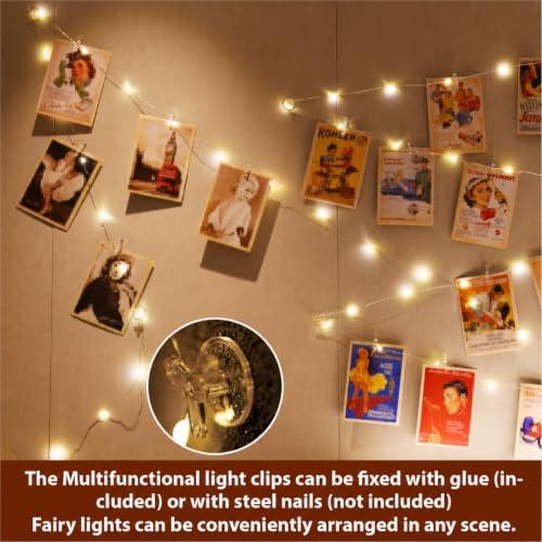 HXWEIYE 100LEDs Photo Clips String Light, 33Ft Battery Powered, 8 Modes - color: Warm White, size: 33 Feet, 100 LEDs, Battery Powered, 8 Modes