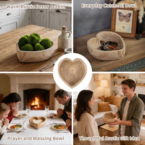 Hanobe Small 7.8" Heart Shaped Wood Decorative Key Bowl for Entryway Table - size: 10.23 inches