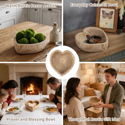 Hanobe Small 7.8" Heart Shaped Wood Decorative Key Bowl for Entryway Table - size: 10.23 inches