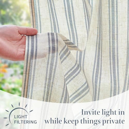 jinchan Linen Striped Tier Curtains for Kitchen Windows Farmhouse - color: Striped Blue | on Beige, size: 26"W x 24"L (Pack of 2)