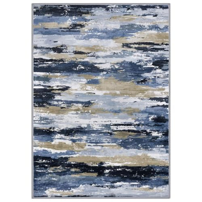 Abstract Washable Entryway Rug 2x3 Area Rug Non Slip Door Mat - color: Navy / Blue / Taupe, size: 2' x 3' (Rectangular)