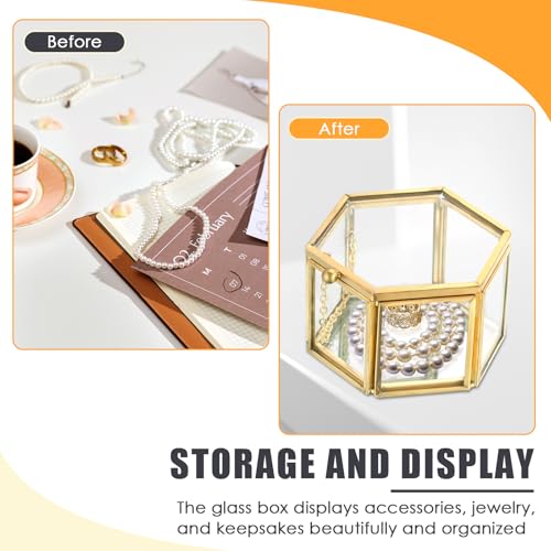 NATGAI Mini Vintage Glass Jewelry Box with Lid 3.1 x 1.4 x 1.8 inch