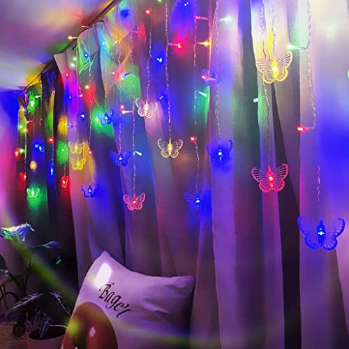 Butterfly Curtain Fairy Lights USB Plug in,8 Modes 120 LED 20FT Firefly Twinkle Timer String Lights with Remote, Waterproof for Bedroom Christmas Wedding Party (Multicolor) - color: Multicolor