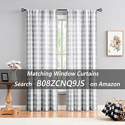 Plaid Kitchen Tier Curtains for Basement Laundry 27x24 Grey White Check 2pc - color: Grey and White, size: 24"W x 24"L (Pack of 2)