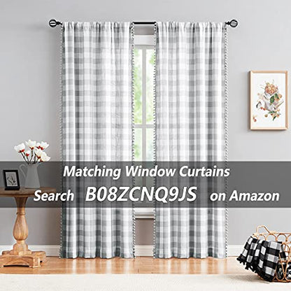 Plaid Kitchen Tier Curtains for Basement Laundry 27x24 Grey White Check 2pc - color: Grey and White, size: 24"W x 24"L (Pack of 2)