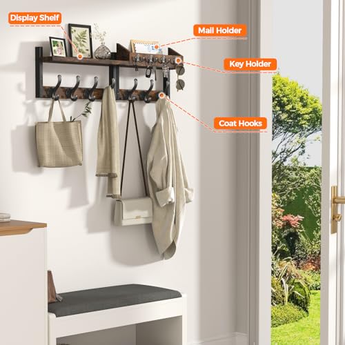 Evermagin 29" Coat Rack Wall Mount with Shelf for Entryway, Rustic Brown - color: Rustic Brown, size: 29 inch