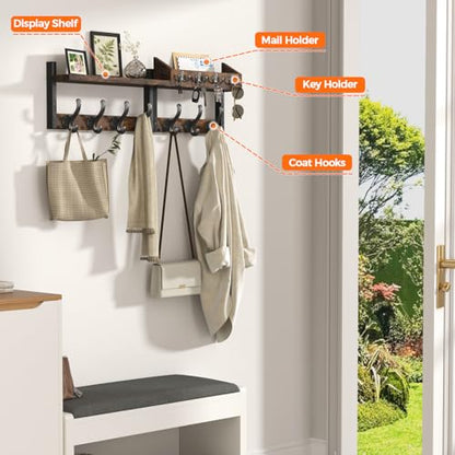 Evermagin 29" Coat Rack Wall Mount with Shelf for Entryway, Rustic Brown - color: Rustic Brown, size: 29 inch