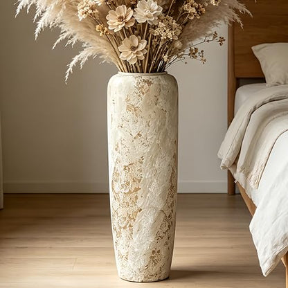 Rustic Ceramic Floor Vase, 24 Inch, Large Farmhouse Decor