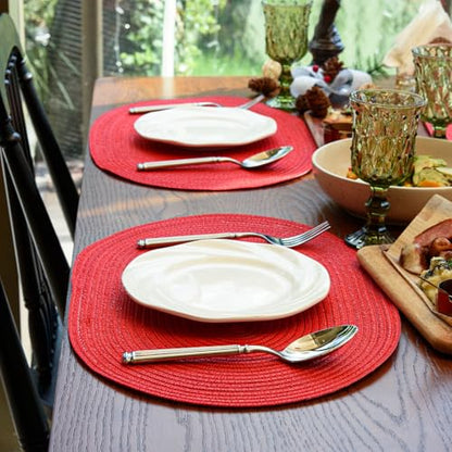 Placemats Set of 4, Woven Oval Braided Dining Table Mats(Red Shine) - color: Red Shine, size: 4 pcs