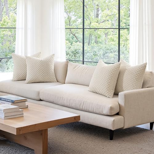 MIULEE Beige Decorative Throw Pillow Covers for Couch Living Room 18x18 Inch Soft Pillow Cases Set of 4 Boho Striped Corduroy Farmhouse Cushion Covers Home Decor for Sofa Bed - color: Beige