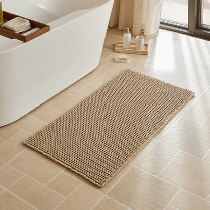 Triohero Waffle Bath Mat, Boho Bathroom Rugs Non Slip Washable, 24x48 Khaki - color: Khaki, size: 2' X 4' (Rectangular)