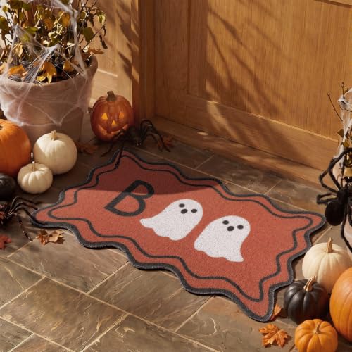 Dunzy Halloween Doormat Boo Scalloped Welcome Mat with Ghost Outdoor - style: Boo